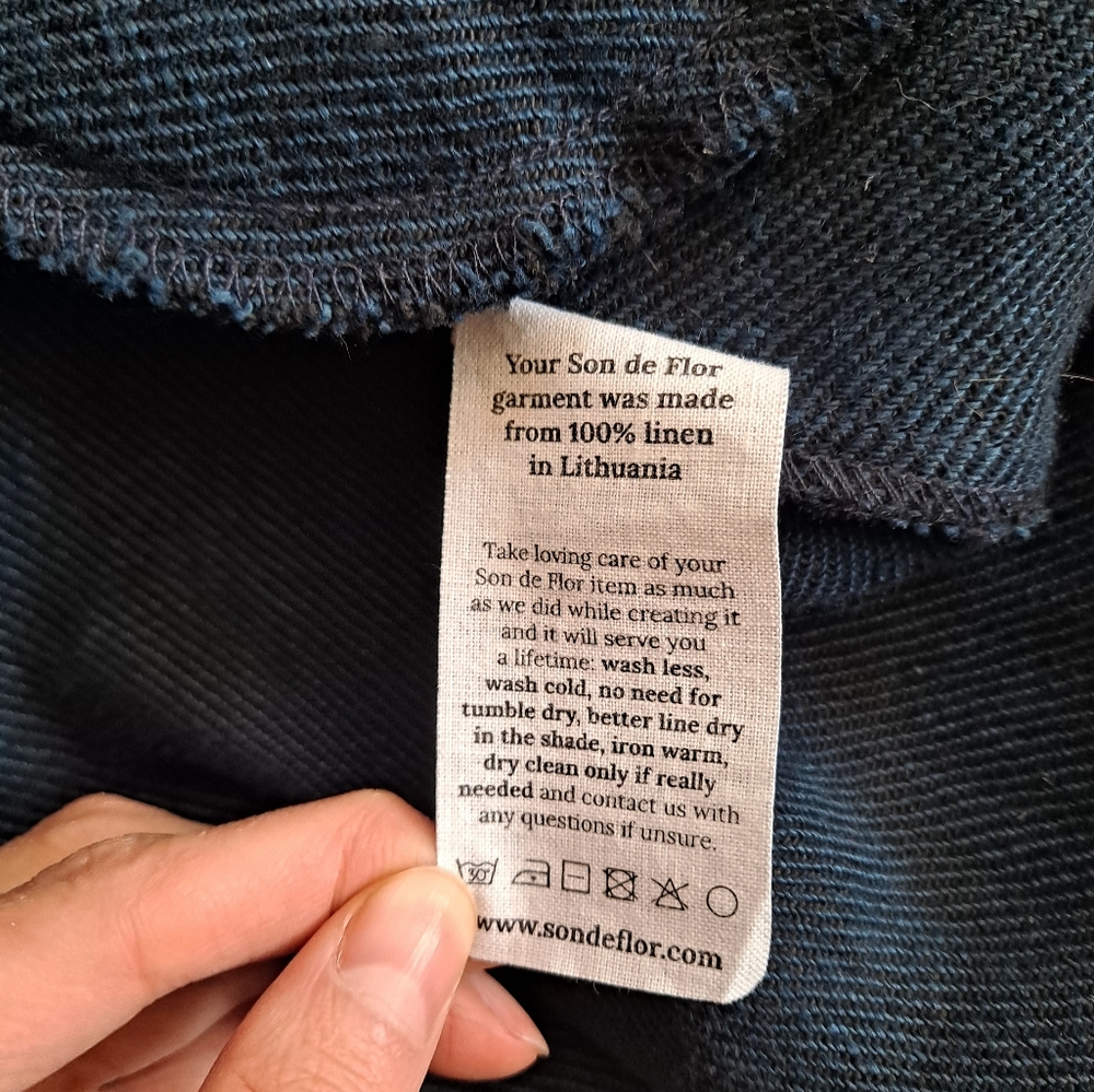 Son de Flor Pinafore Dress in Navy Twill Linen - Picture 7 of 9